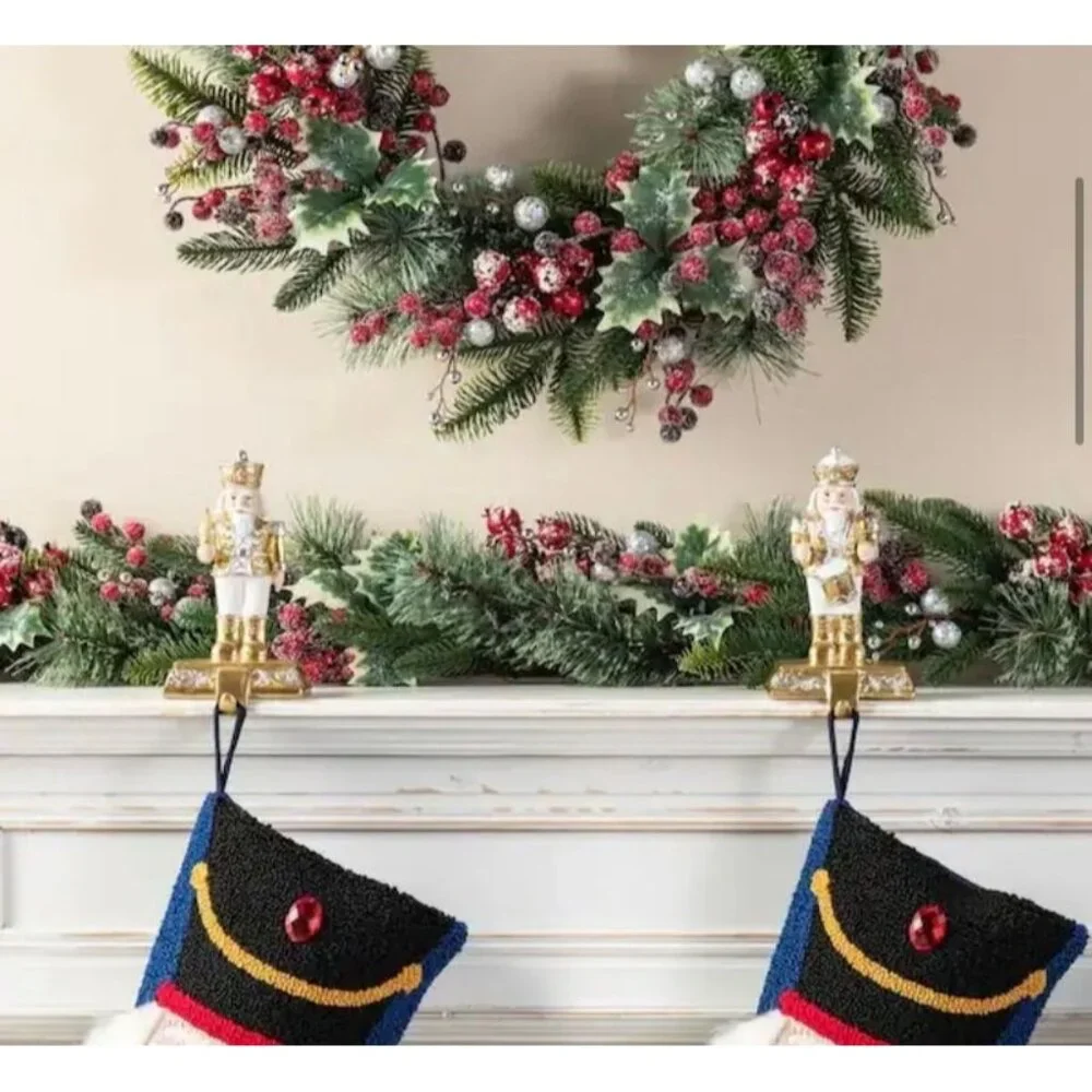 Nutcracker Christmas Stocking Holders, Set of 2 Gold and White